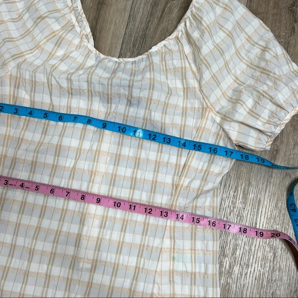 J. Crew V-back Puff-sleeve Top in Textured Plaid Size 2 NWT